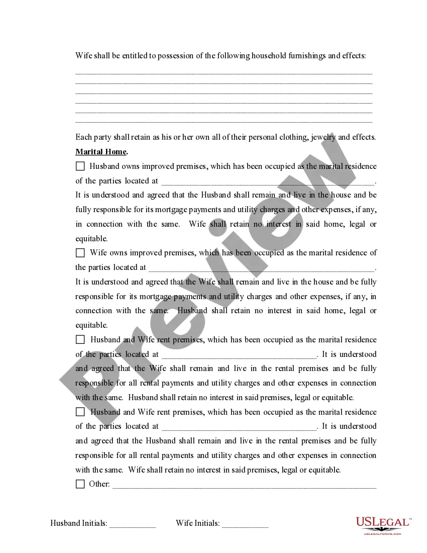 Preview Marital Domestic Separation and Property Settlement Agreement Minor Children no Joint Property or Debts effective Immediately