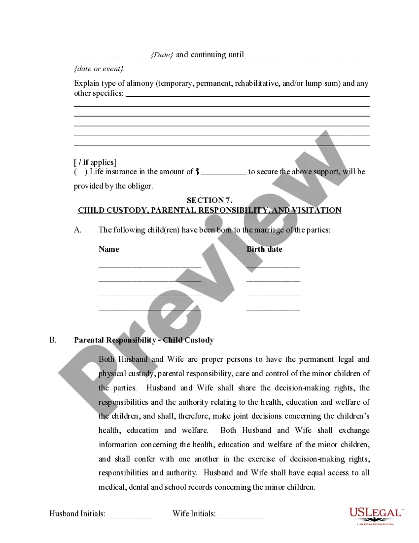Preview Marital Domestic Separation and Property Settlement Agreement Minor Children no Joint Property or Debts effective Immediately