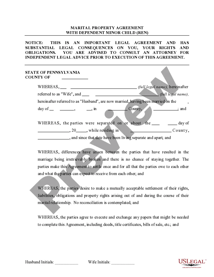 Preview Marital Domestic Separation and Property Settlement Agreement Minor Children Parties May have Joint Property or Debts effective Immediately