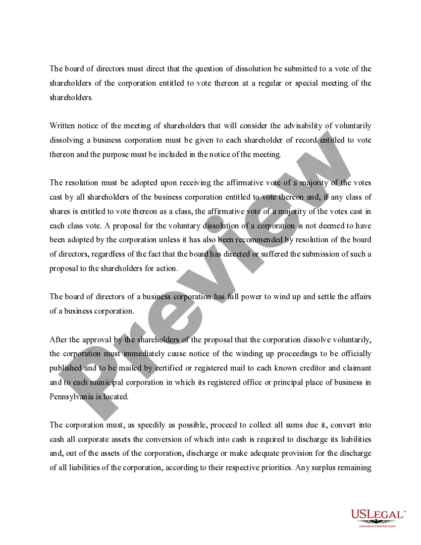 Preview Pennsylvania Dissolution Package to Dissolve Corporation