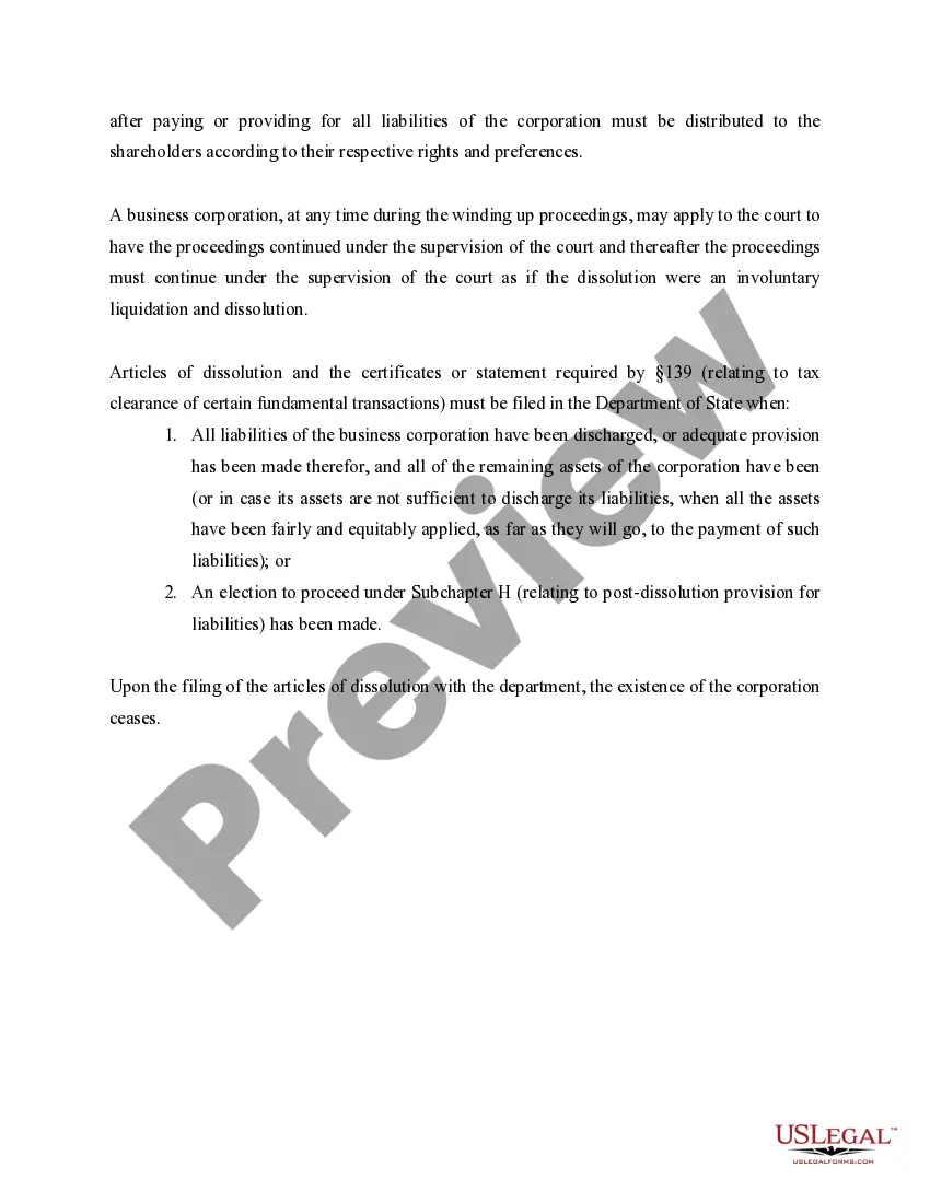 Preview Pennsylvania Dissolution Package to Dissolve Corporation