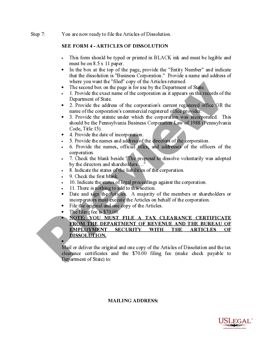 Preview Pennsylvania Dissolution Package to Dissolve Corporation