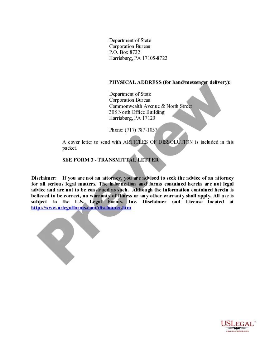 Preview Pennsylvania Dissolution Package to Dissolve Corporation
