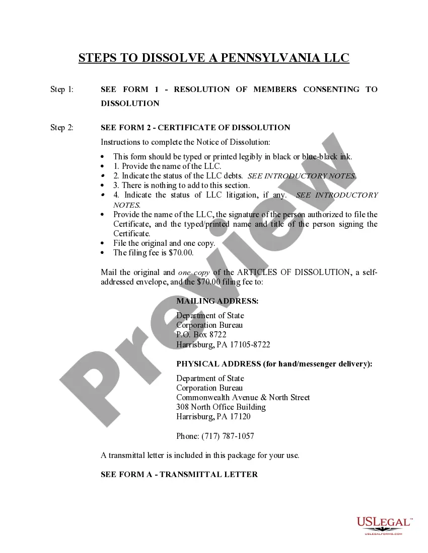 Get Pennsylvania Dissolution Package to Dissolve Limited Liability Company LLC Preview Pennsylvania Dissolution Package to Dissolve Limited Liability Company LLC