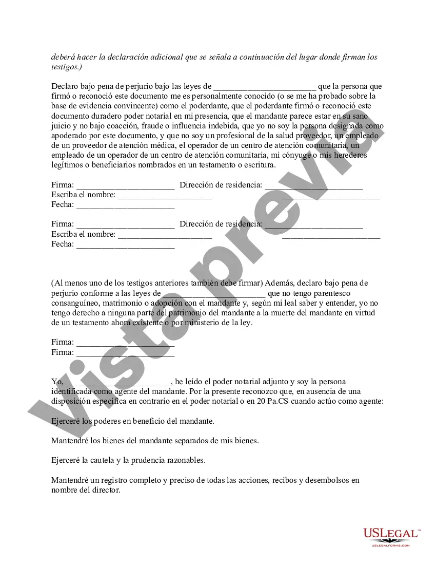 Preview Poder notarial duradero para el cuidado de la salud con disposiciones anticipadas para el cuidado de la salud