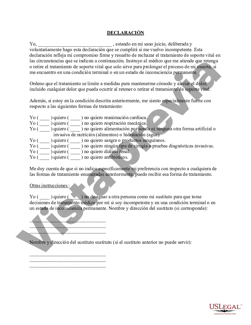 Preview Poder notarial duradero para el cuidado de la salud con disposiciones anticipadas para el cuidado de la salud