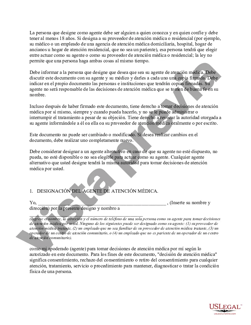 Preview Poder notarial duradero para el cuidado de la salud con disposiciones anticipadas para el cuidado de la salud