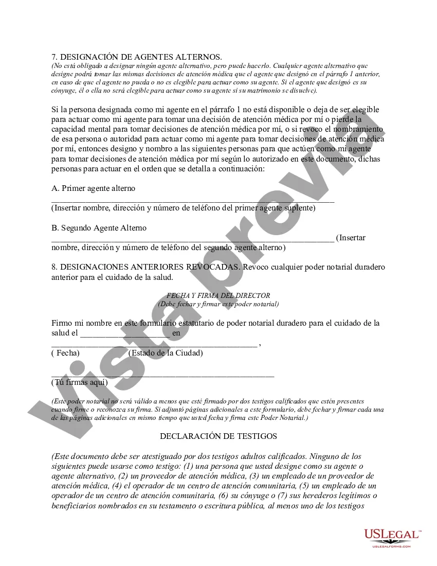 Preview Poder notarial duradero para el cuidado de la salud con disposiciones anticipadas para el cuidado de la salud