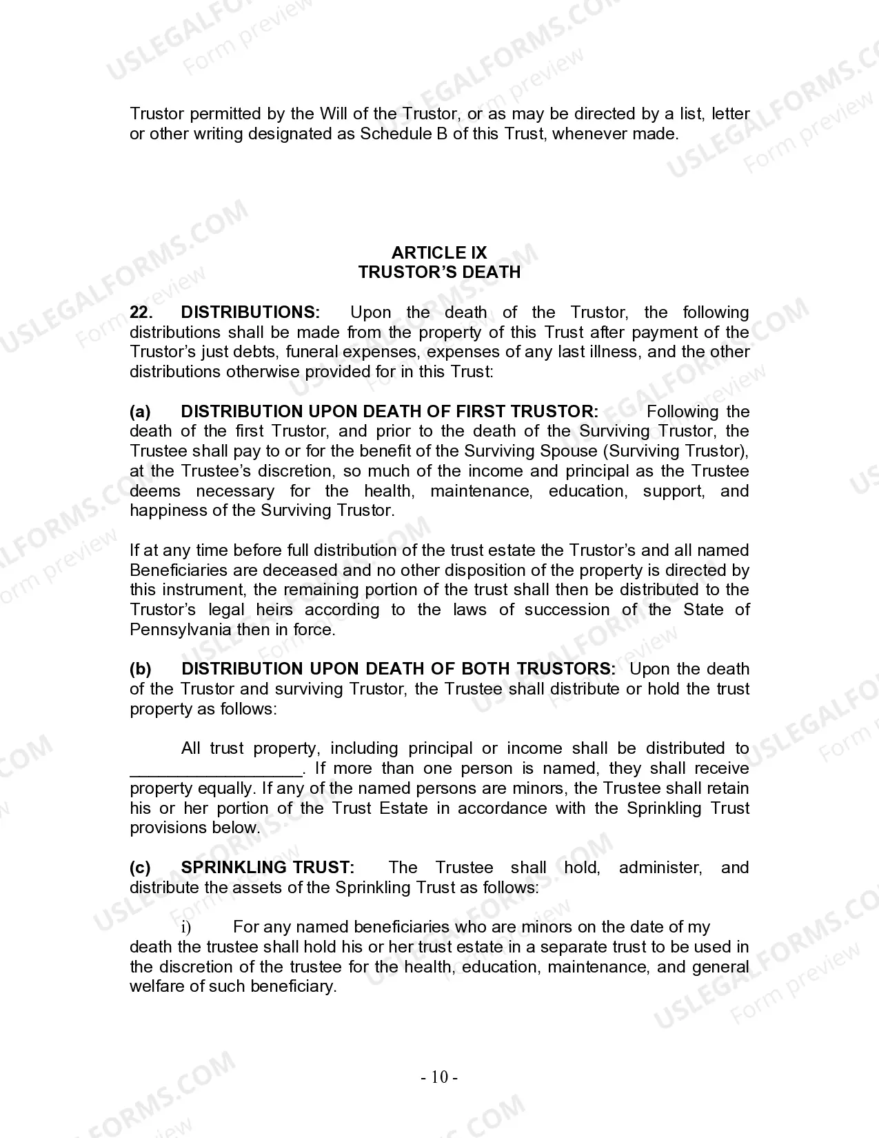 Preview Living Trust for Husband and Wife with No Children