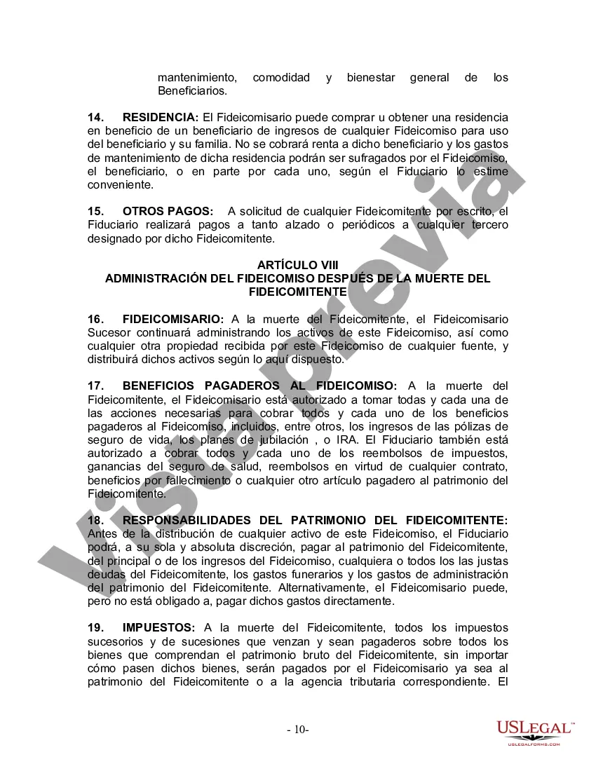 Preview Fideicomiso en Vida para Individuos Solteros, Divorciados o Viudos (o Viudos) sin Hijos