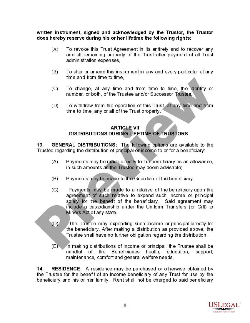 Preview Living Trust for Individual Who is Single, Divorced or Widow (or Widower) with No Children