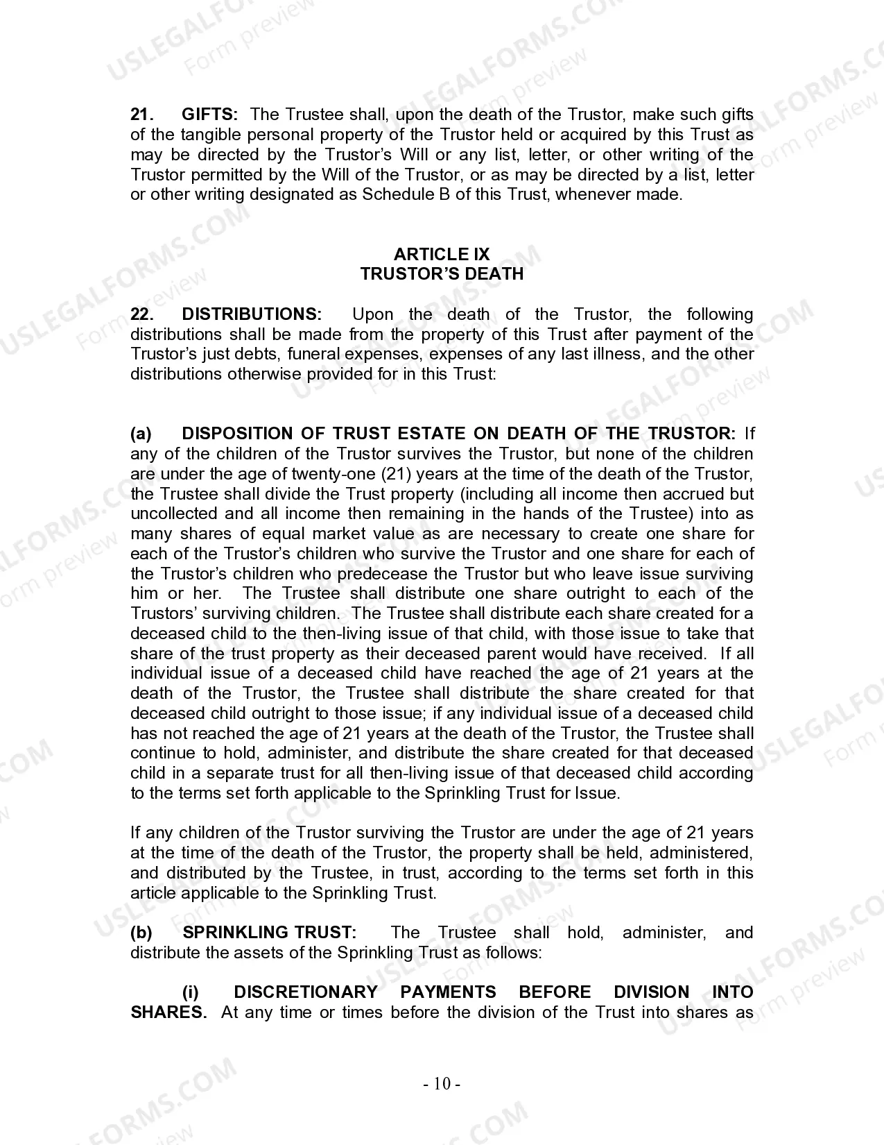 Preview Living Trust for Individual Who is Single, Divorced or Widow (or Widower) with Children