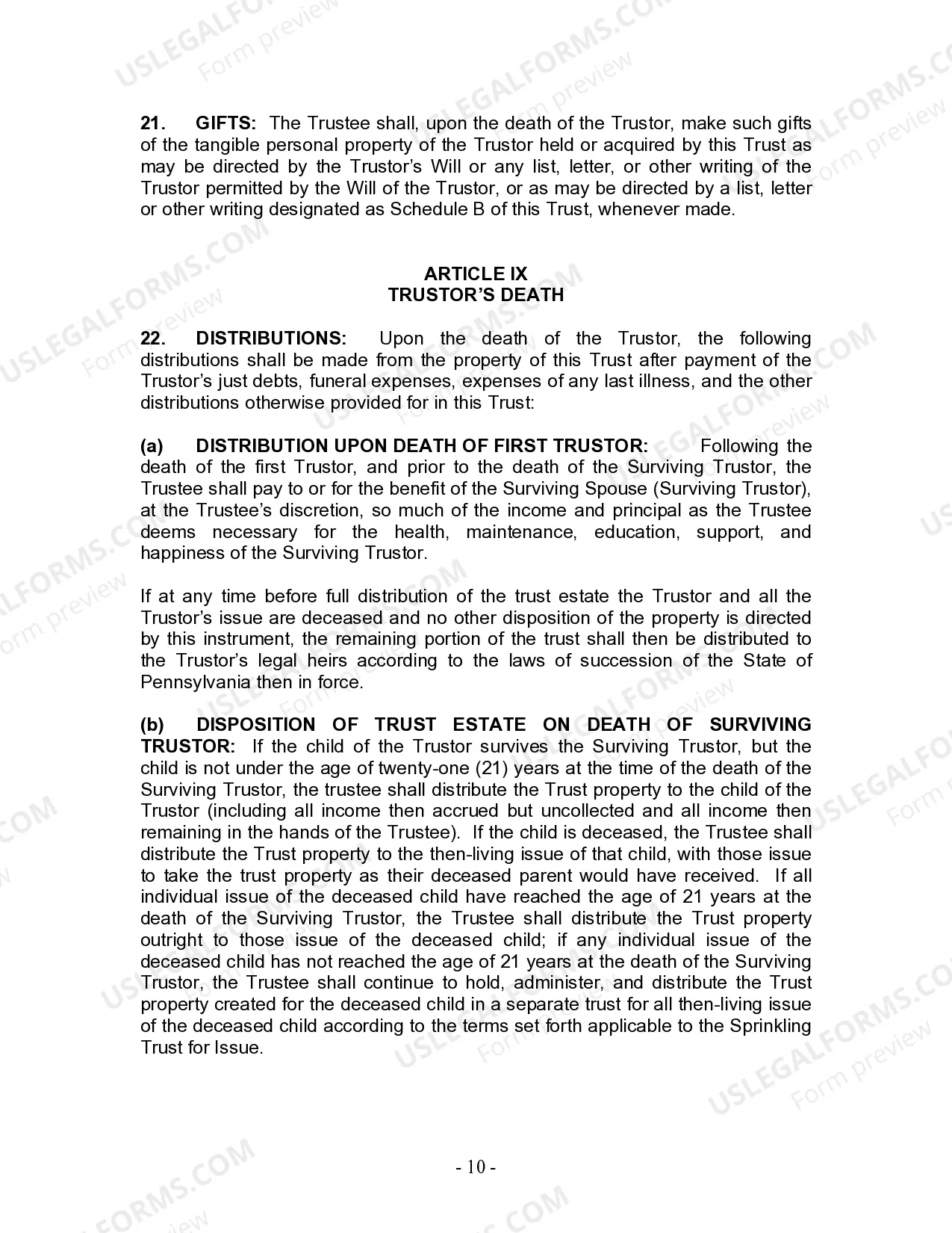 Preview Living Trust for Husband and Wife with One Child