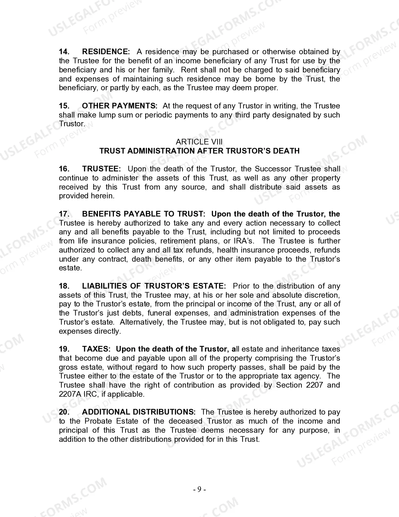 Preview Living Trust for Husband and Wife with One Child