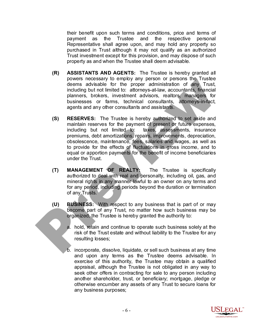 Pennsylvania living trust for husband and wife with minor and or adult