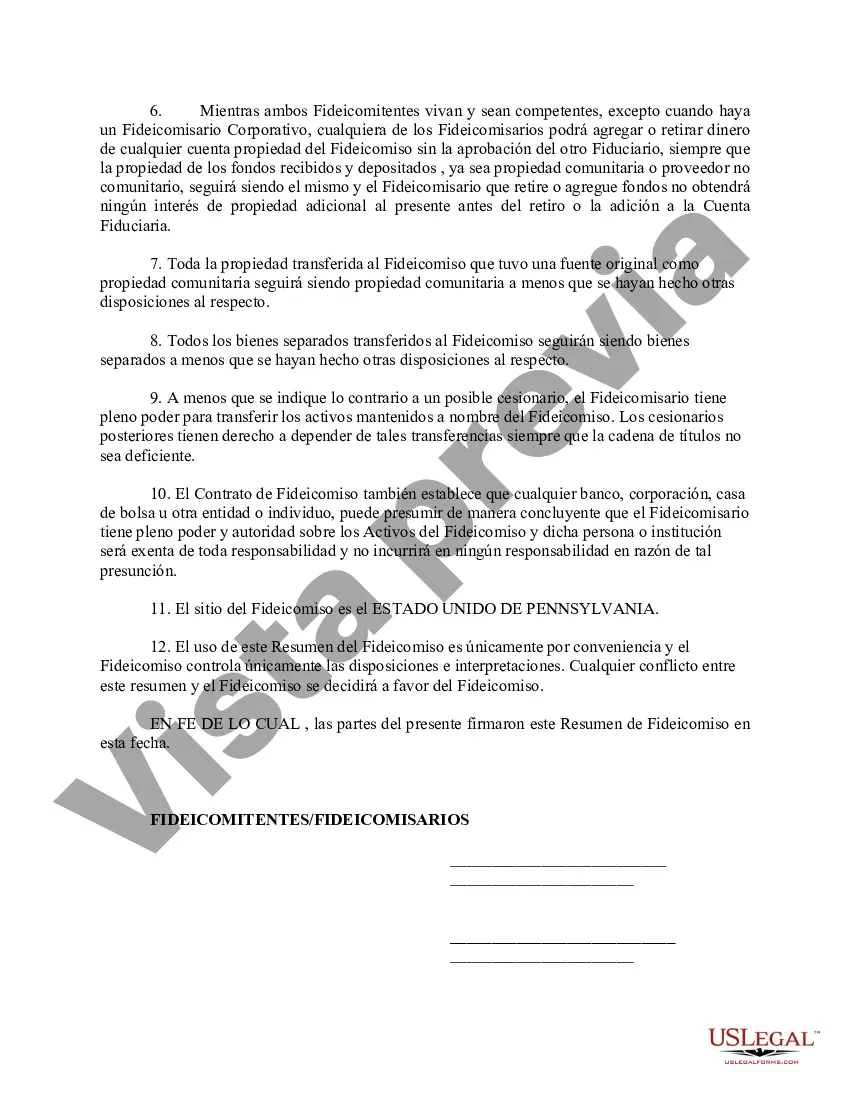 Preview Resumen del Acuerdo de Fideicomiso en Vida Revocable