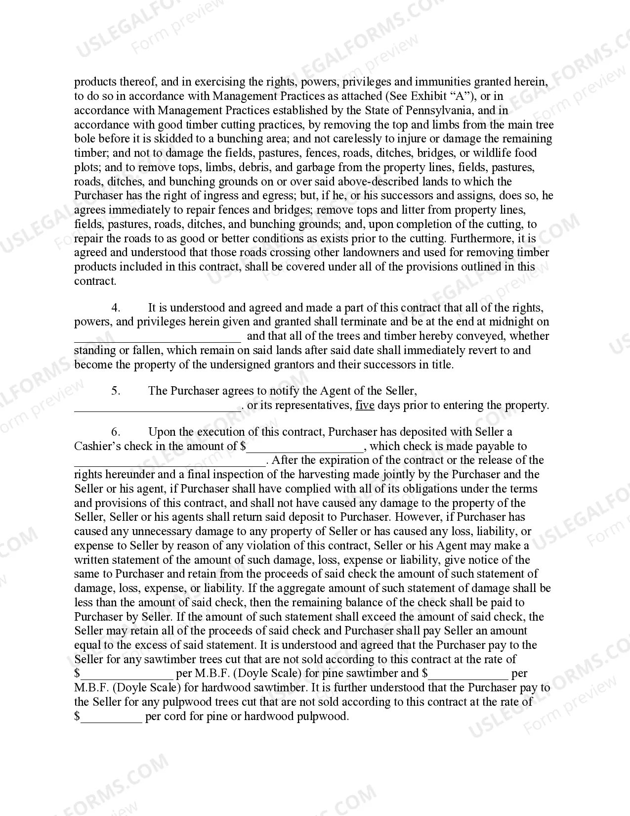 Preview Pennsylvania Timber Sale Contract
