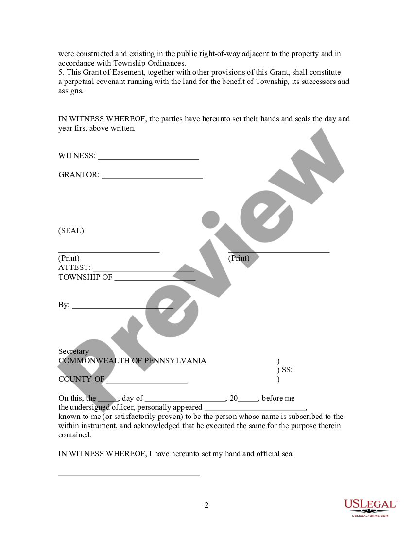 Pennsylvania Grant of Sidewalk Easement For 2 Lots - Sidewalk Easement ...