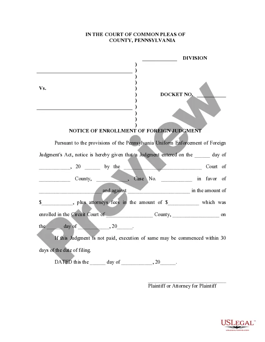 Get Pennsylvania Foreign Judgment Enrollment Preview Pennsylvania Foreign Judgment Enrollment