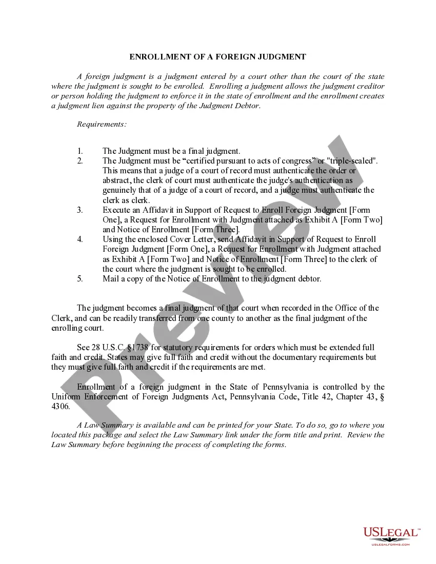 Get Pennsylvania Foreign Judgment Enrollment Preview Pennsylvania Foreign Judgment Enrollment