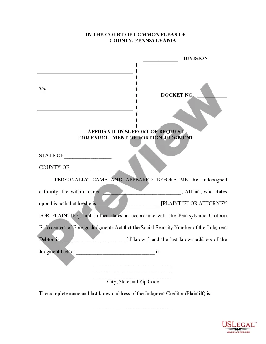 Get Pennsylvania Foreign Judgment Enrollment Preview Pennsylvania Foreign Judgment Enrollment