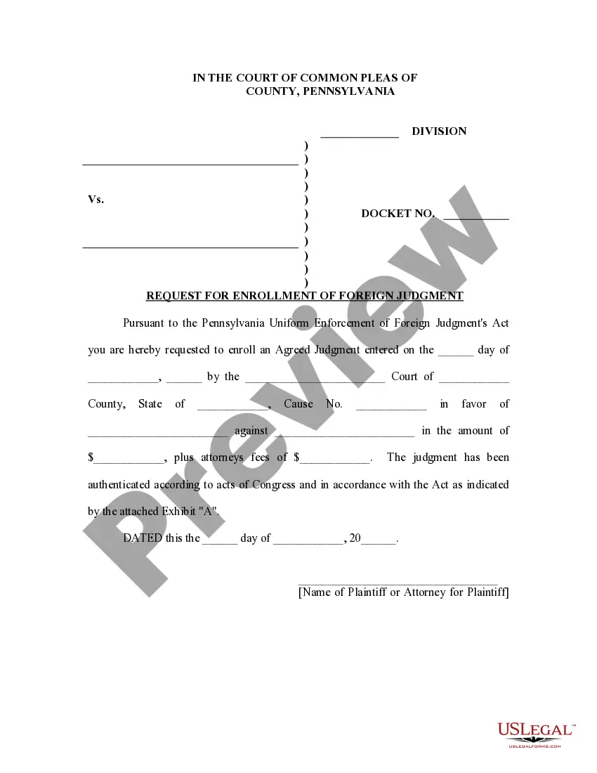 Get Pennsylvania Foreign Judgment Enrollment Preview Pennsylvania Foreign Judgment Enrollment