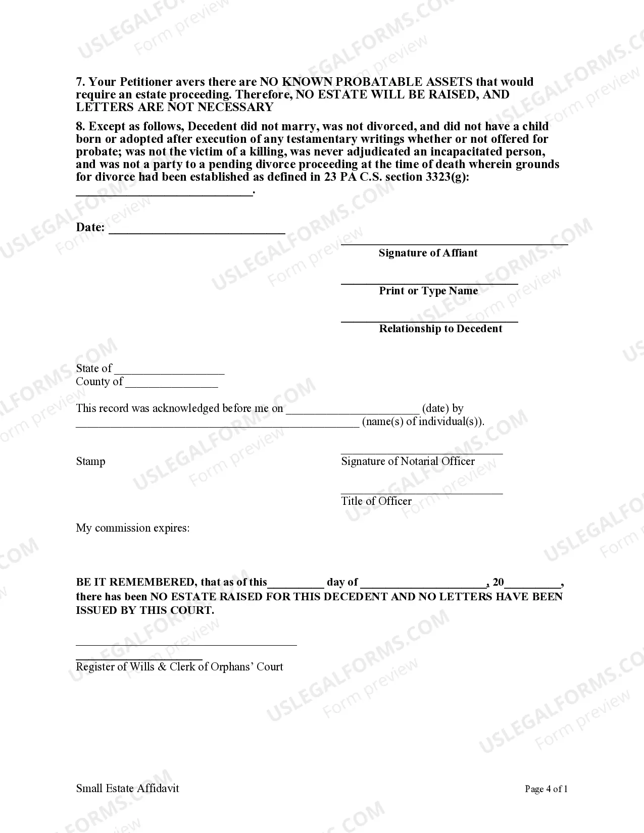 Preview Small Estate Affidavit for the Collection of Insurance Proceeds of $11,000 or less