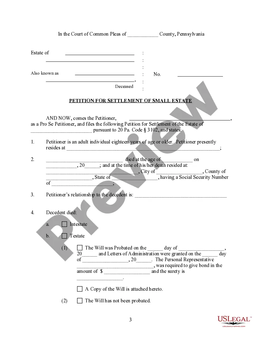 Preview Summary Administration Package - Not More than $50,000 - Small Estates