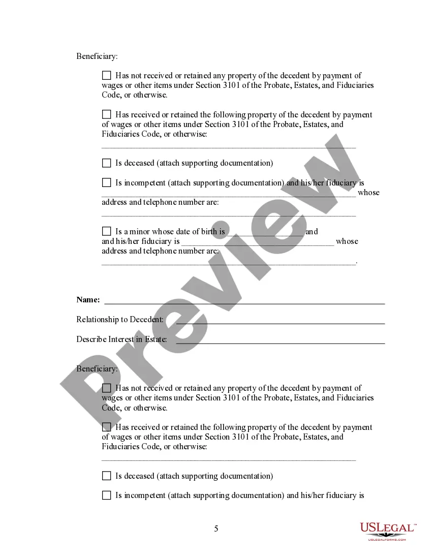 Preview Summary Administration Package - Not More than $50,000 - Small Estates