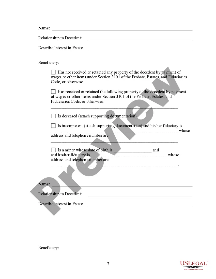 Preview Summary Administration Package - Not More than $50,000 - Small Estates