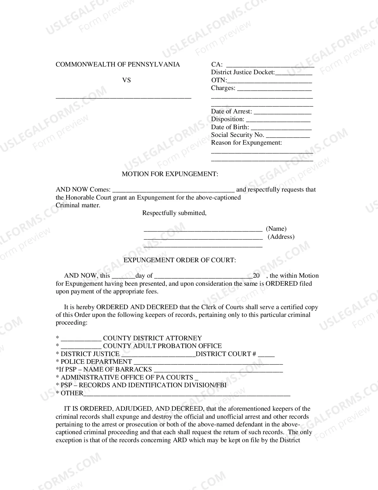 Preview Butler County Expungement Package