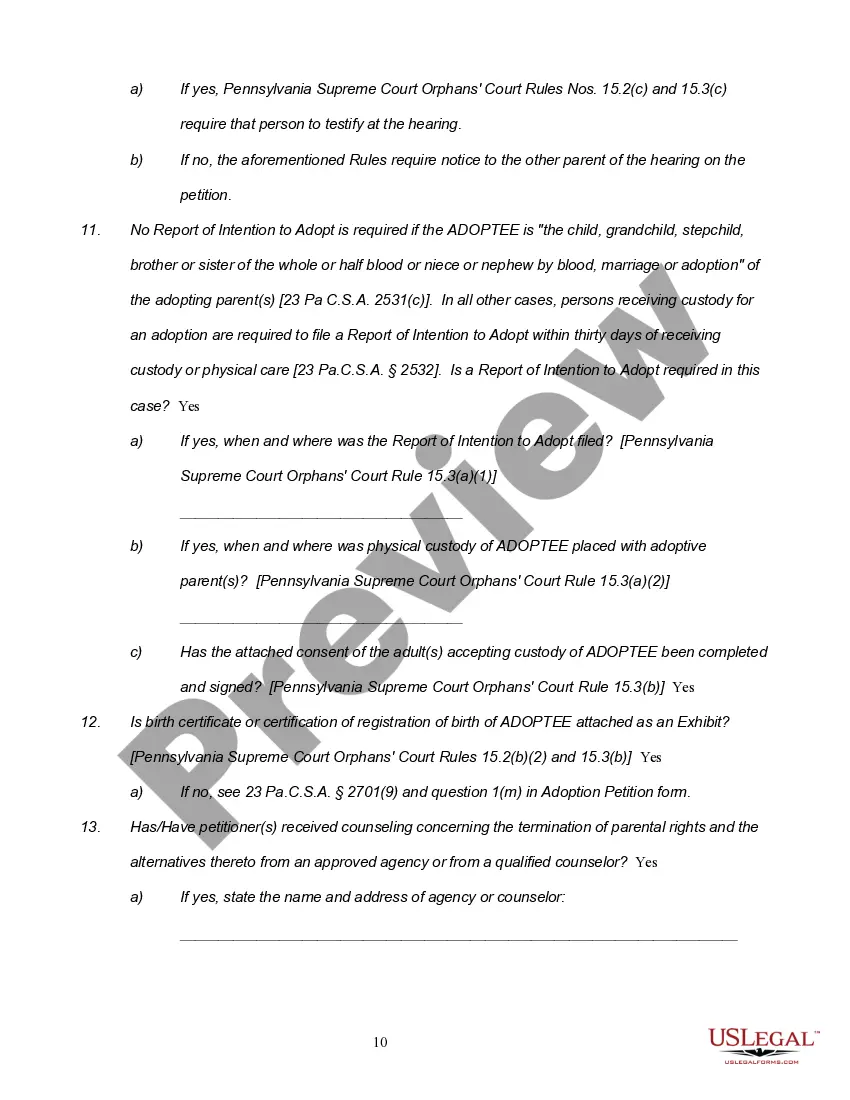 Preview Notice of Hearing, Petition and Termination Order for Voluntary Relinquishment of Parental Rights