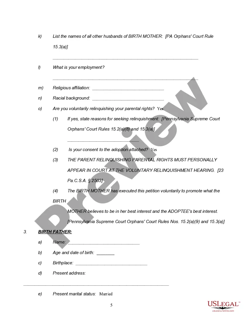 Preview Notice of Hearing, Petition and Termination Order for Voluntary Relinquishment of Parental Rights