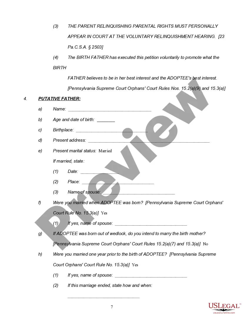 Preview Notice of Hearing, Petition and Termination Order for Voluntary Relinquishment of Parental Rights