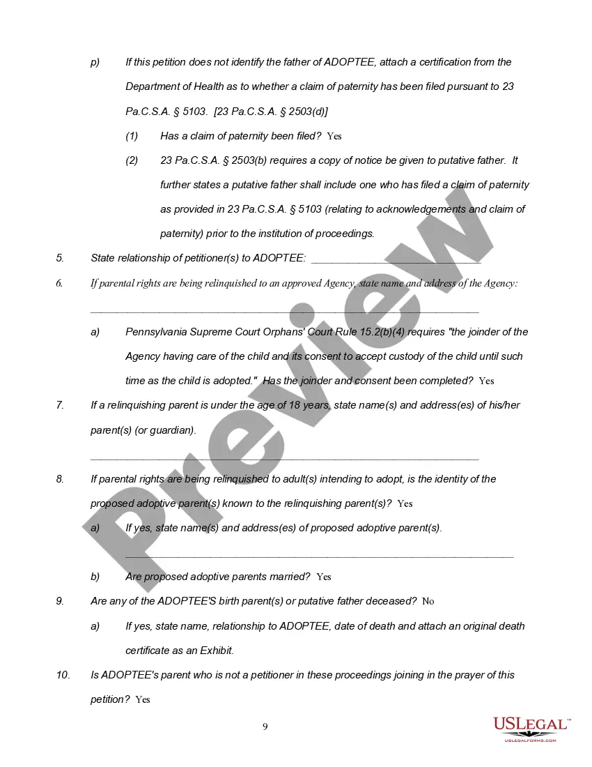 Preview Notice of Hearing, Petition and Termination Order for Voluntary Relinquishment of Parental Rights