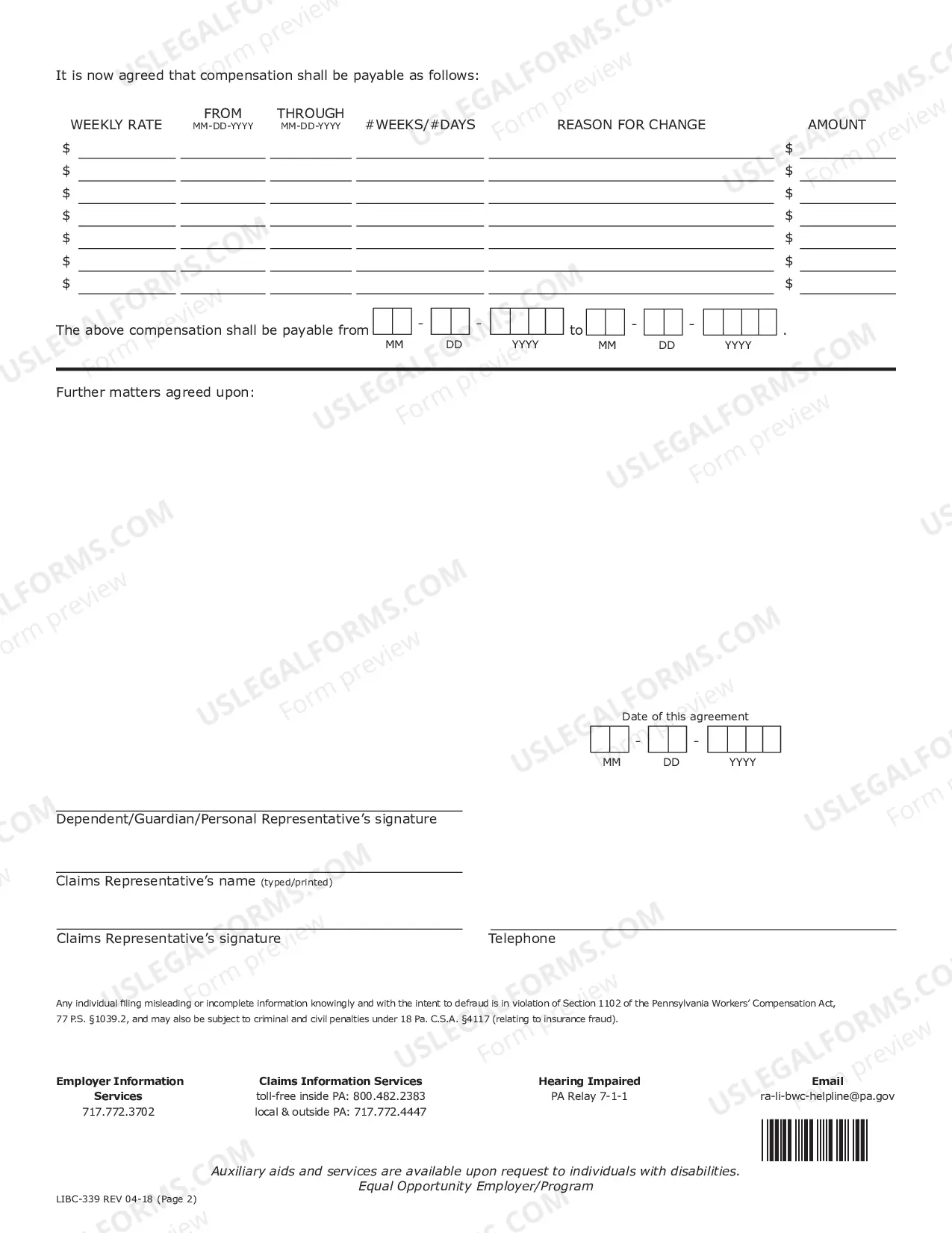 Preview Supplemental Agreement for Compensation Death for Workers' Compensation