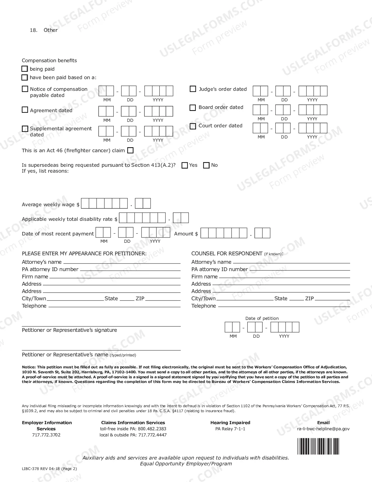 Preview General Petition for Workers' Compensation