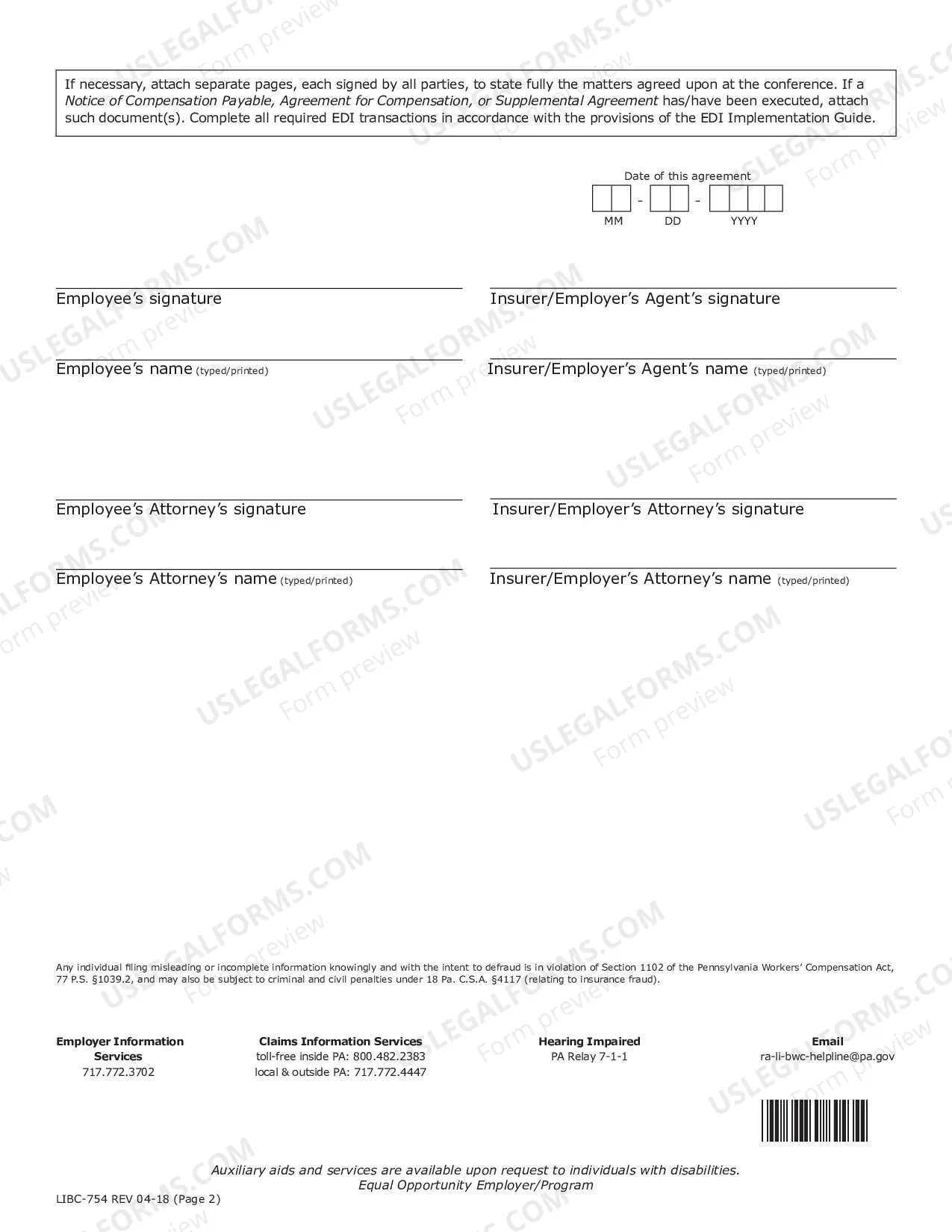 Preview Informal Conference Agreement Form for Workers' Compensation