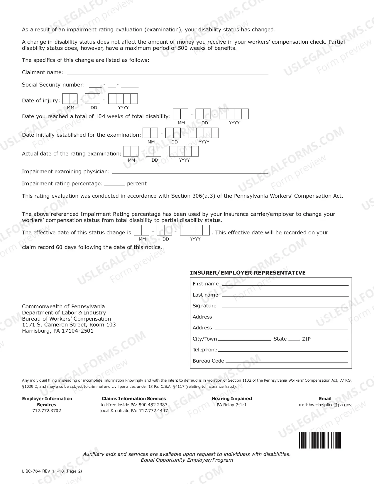 Preview Notice of Change on Disability Status for Workers' Compensation