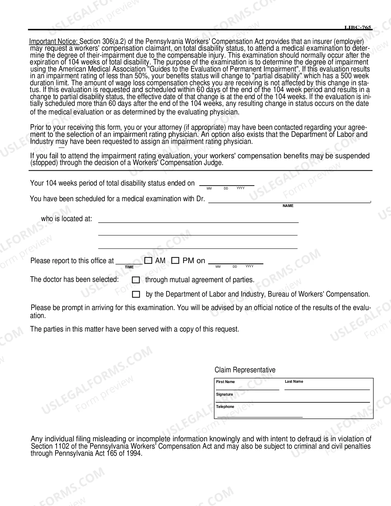 Preview Impairment Rating Evaluation Appointment for Workers' Compensation