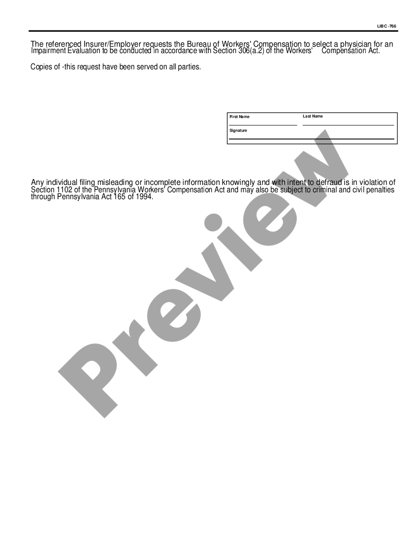 page 1 Request for Physician to Perform Impairment Rating for Workers' Compensation preview