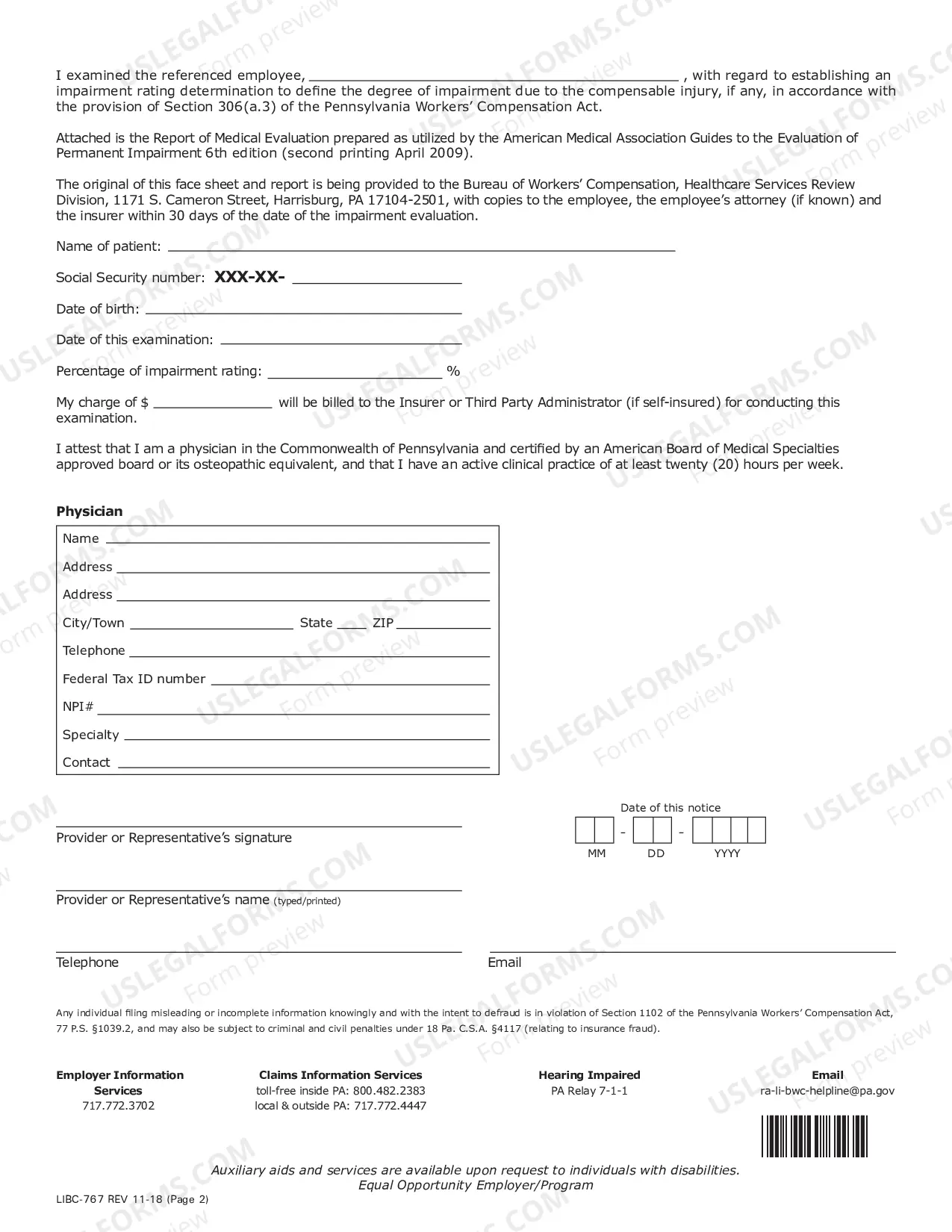 Preview Impairment Rating Determination Face Sheet - Workers' Compensation