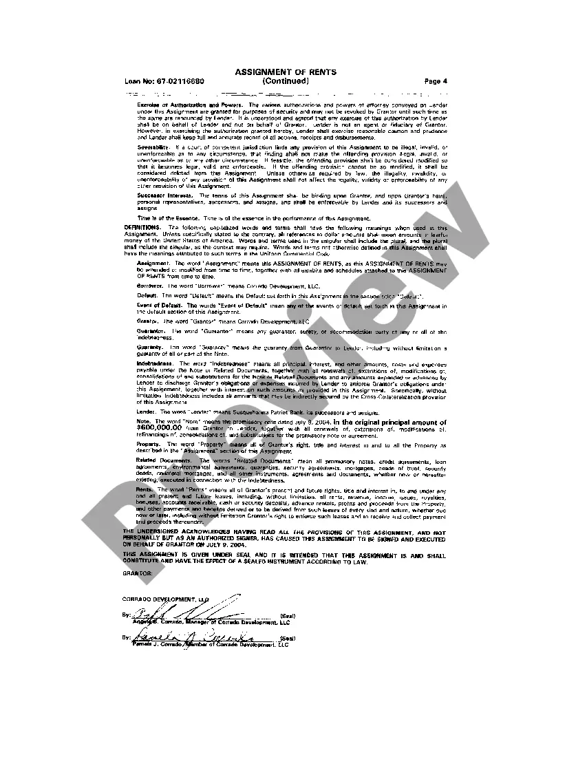 Preview Assignment of Rents