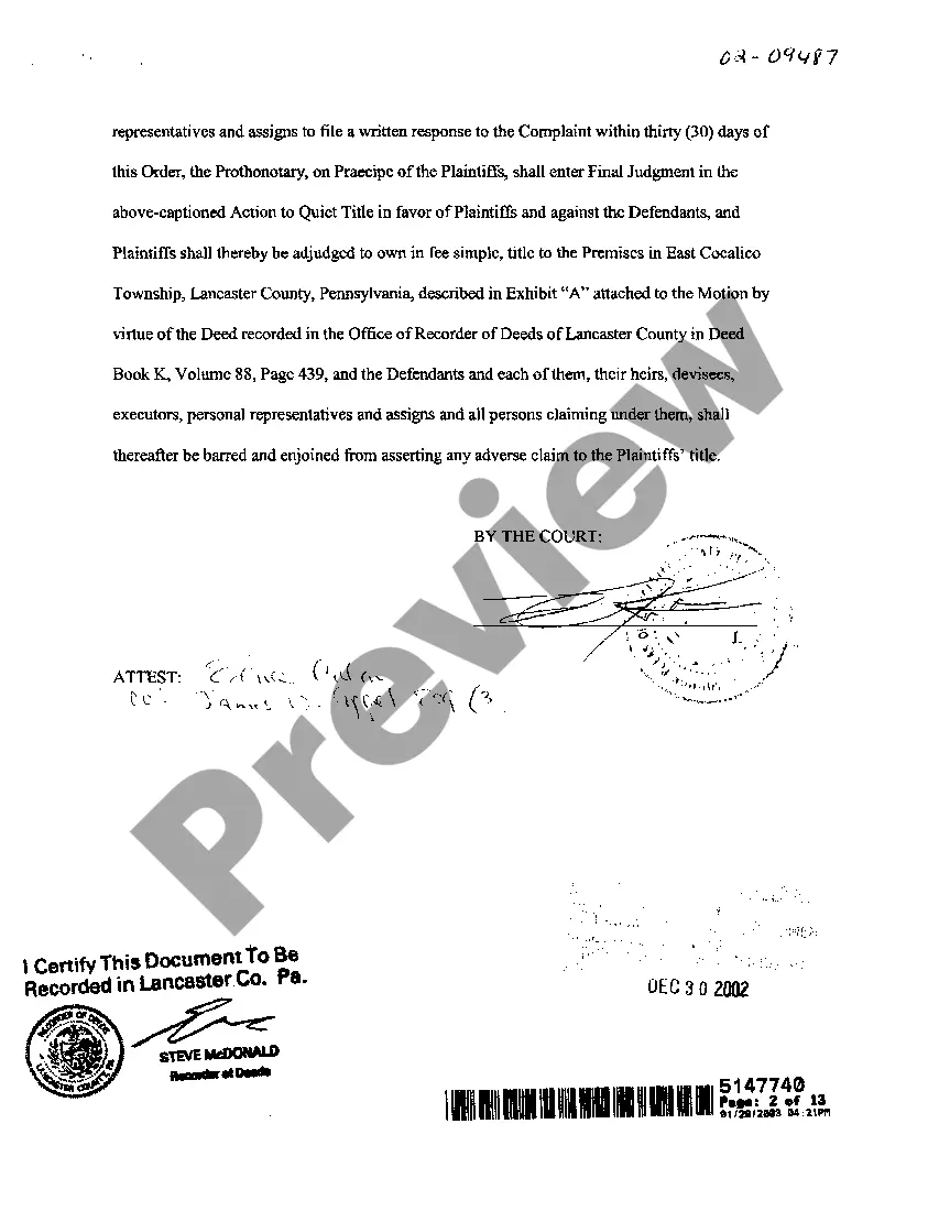 Preview Order on Action to Quiet Title