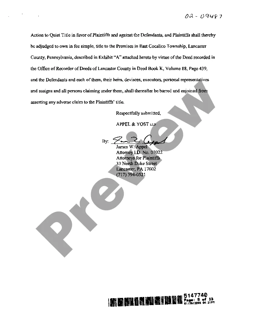 Preview Order on Action to Quiet Title