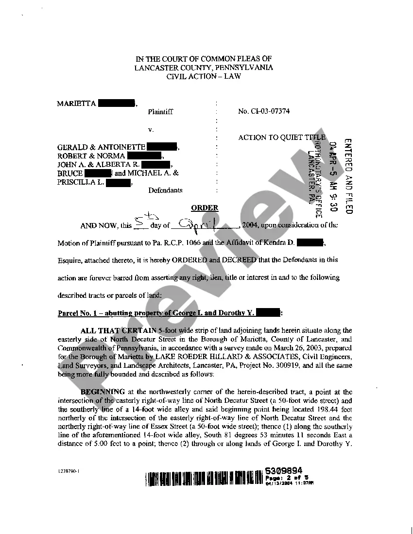 Preview Order to File a Response in Action to Quiet Title