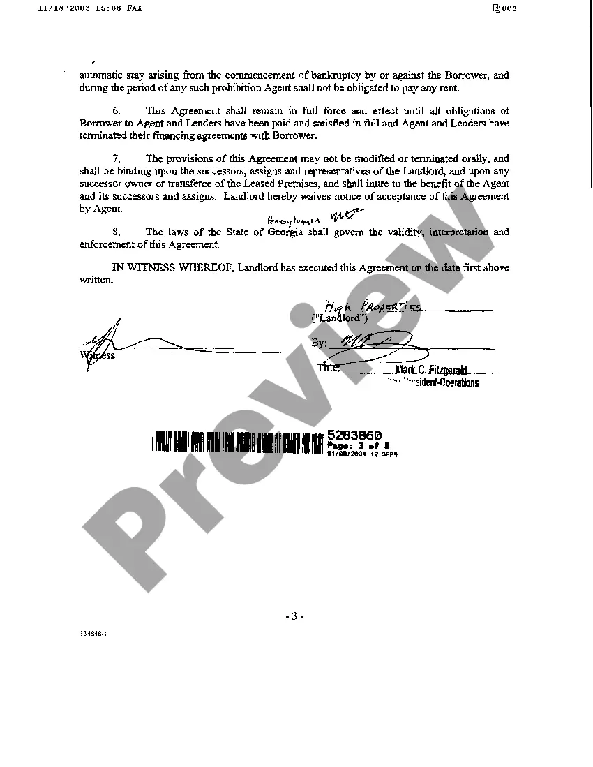 Preview Landlord Agreement for Security Interest in Collateral for Loan