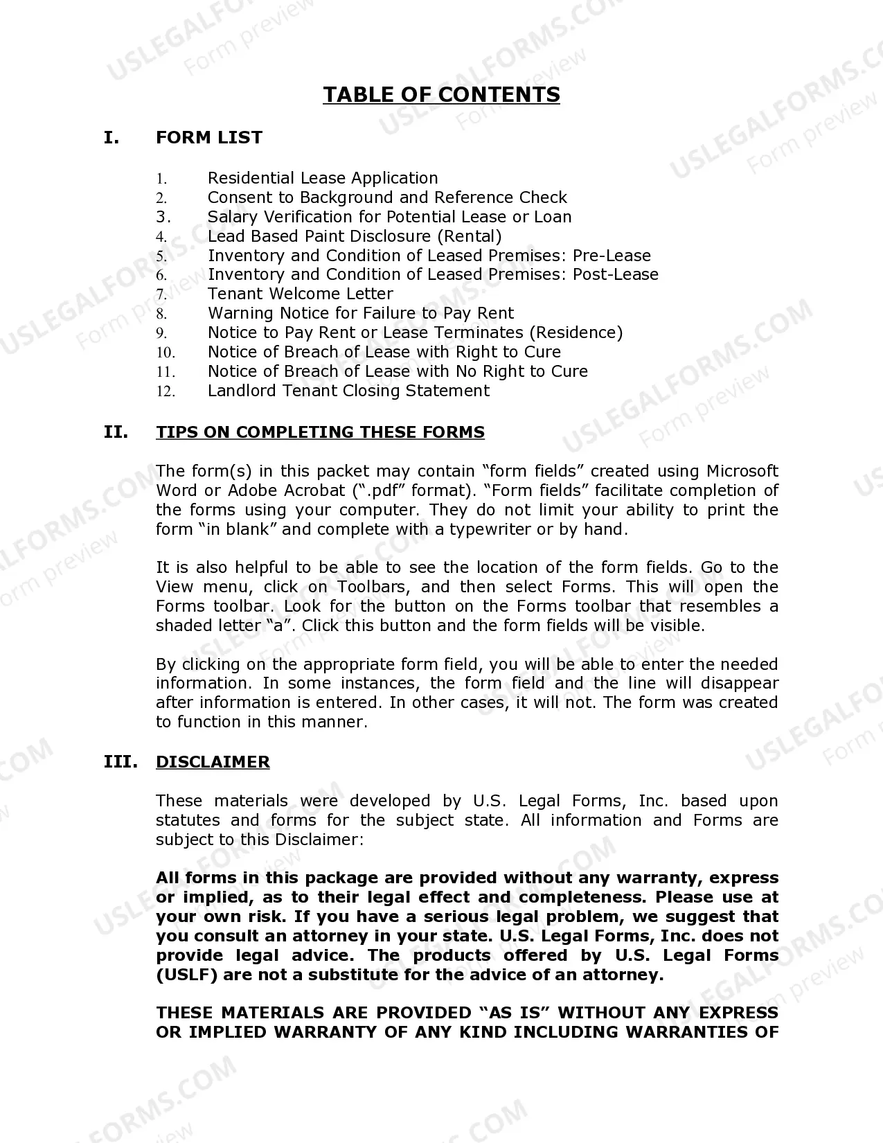 Preview Pennsylvania Supplemental Residential Lease Forms Package