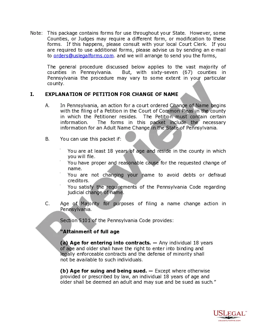 Preview Pennsylvania Name Change Instructions and Forms Package for an Adult