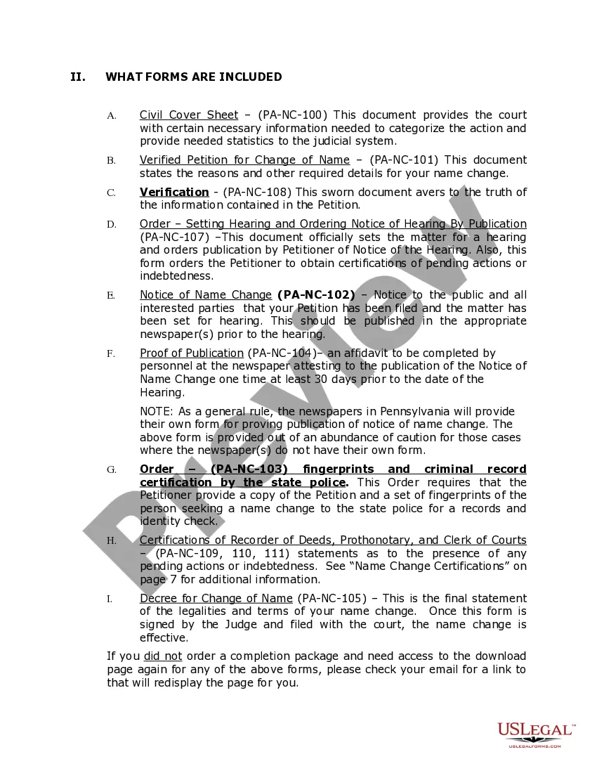 Preview Pennsylvania Name Change Instructions and Forms Package for an Adult